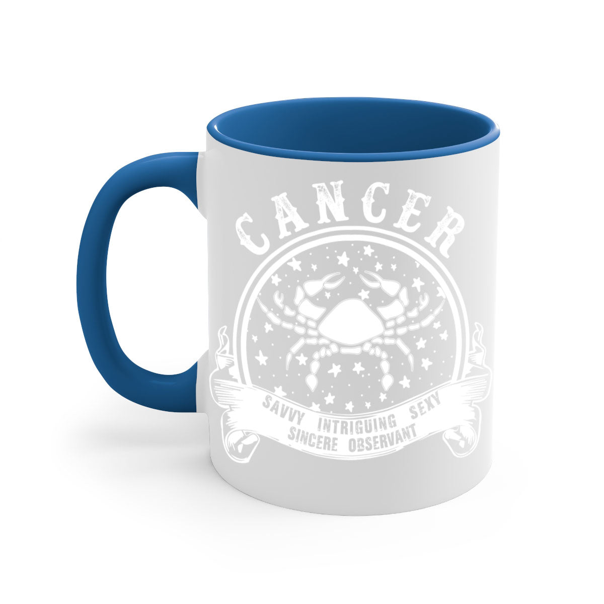 Cancer 14# Zodiac Mug with colored handle and glossy finish, available in multiple colors and sizes.