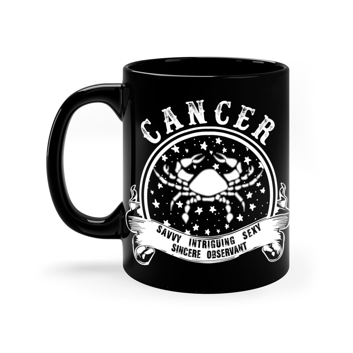 Cancer 14# Zodiac Mug with colored handle and glossy finish, available in multiple colors and sizes.