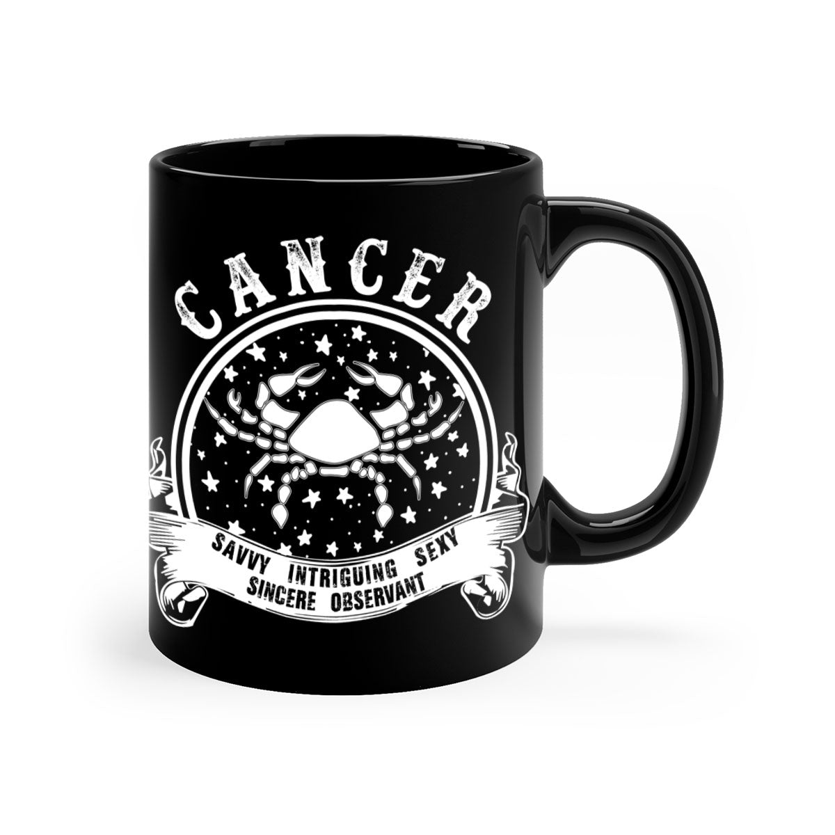 Cancer 14# Zodiac Mug with colored handle and glossy finish, available in multiple colors and sizes.