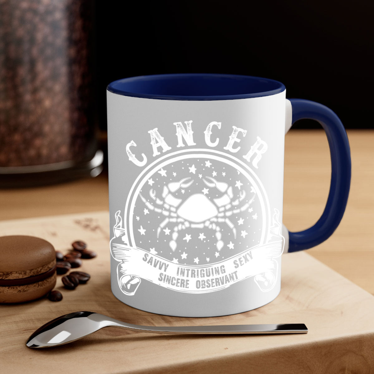 Cancer 14# Zodiac Mug with colored handle and glossy finish, available in multiple colors and sizes.