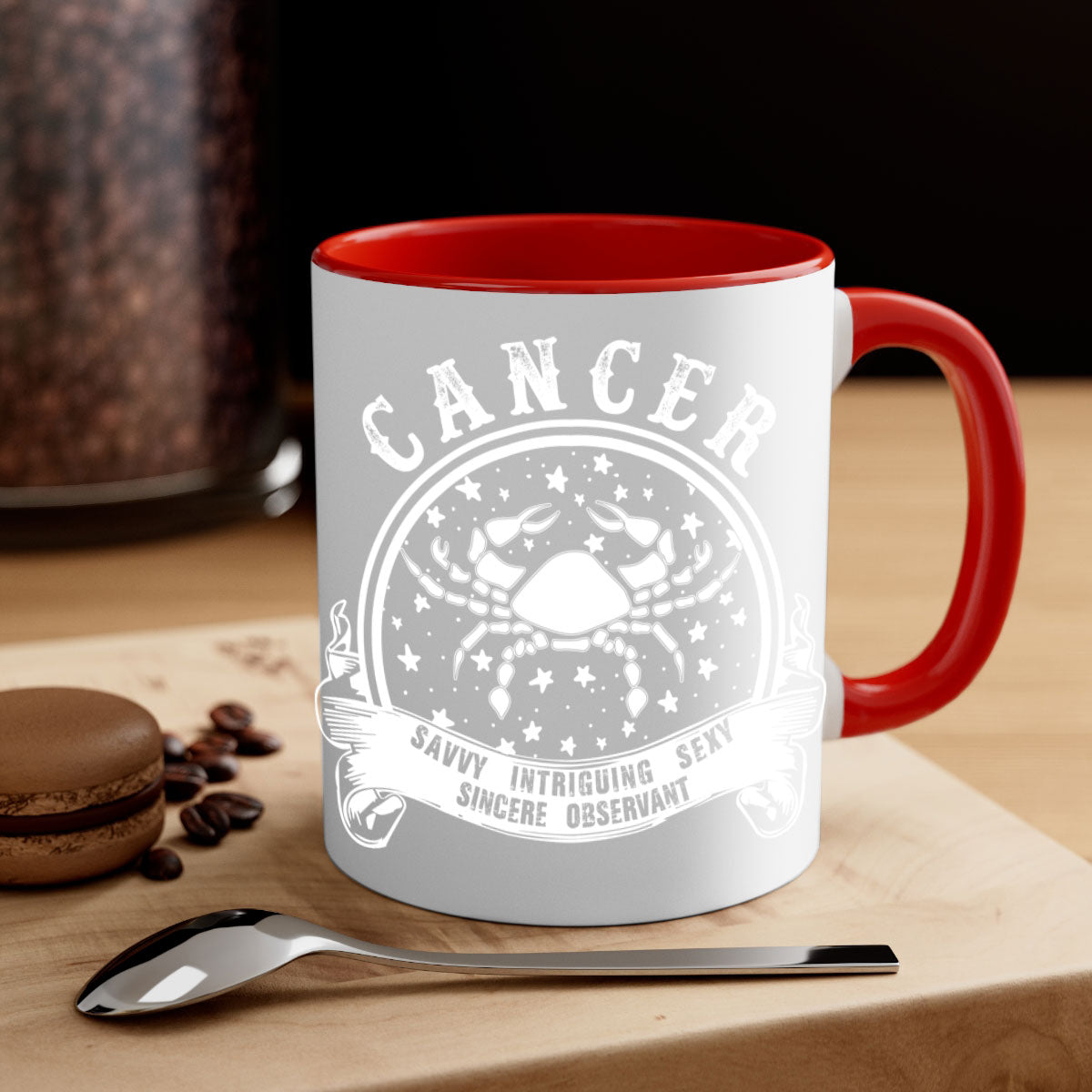 Cancer 14# Zodiac Mug with colored handle and glossy finish, available in multiple colors and sizes.