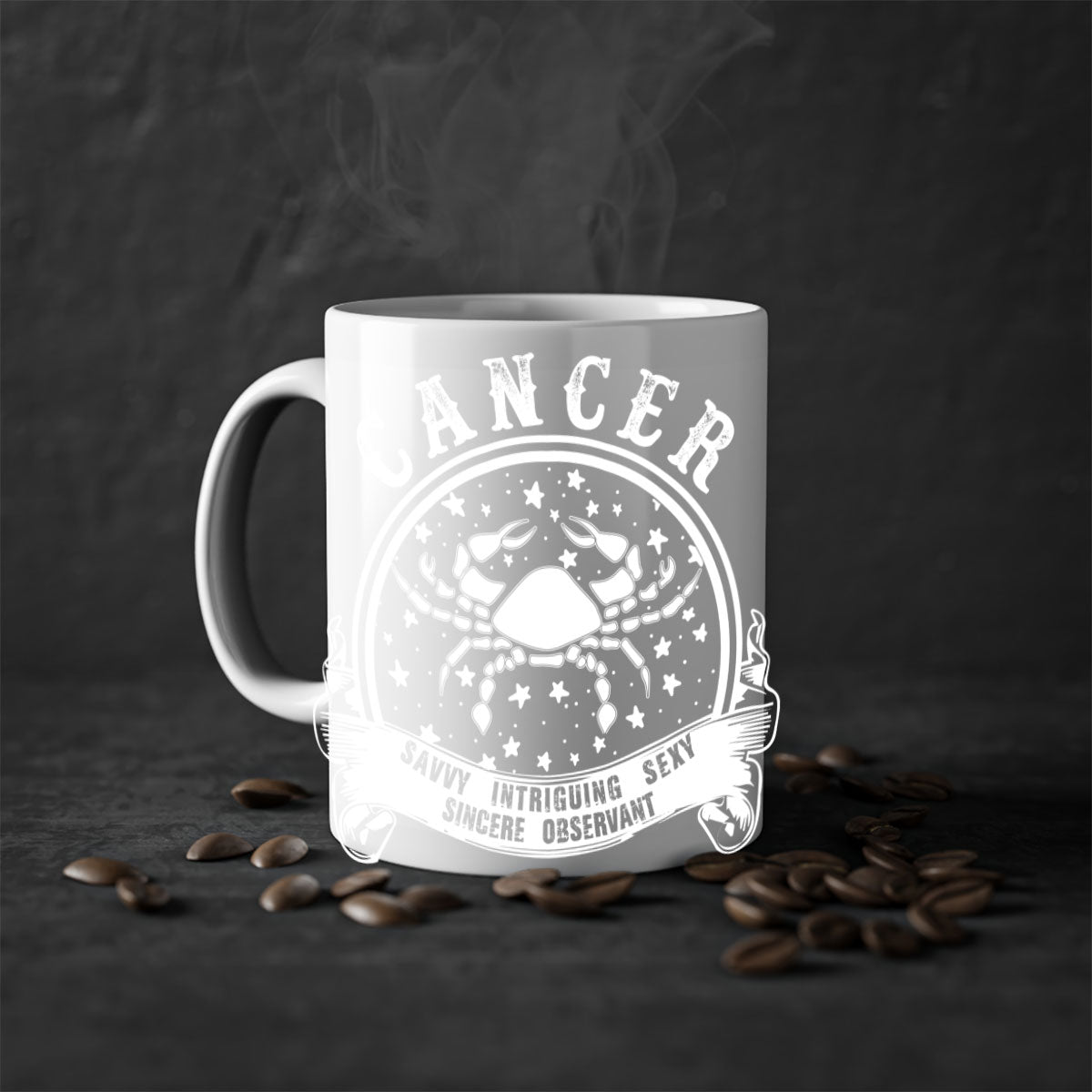 Cancer 14# Zodiac Mug with colored handle and glossy finish, available in multiple colors and sizes.