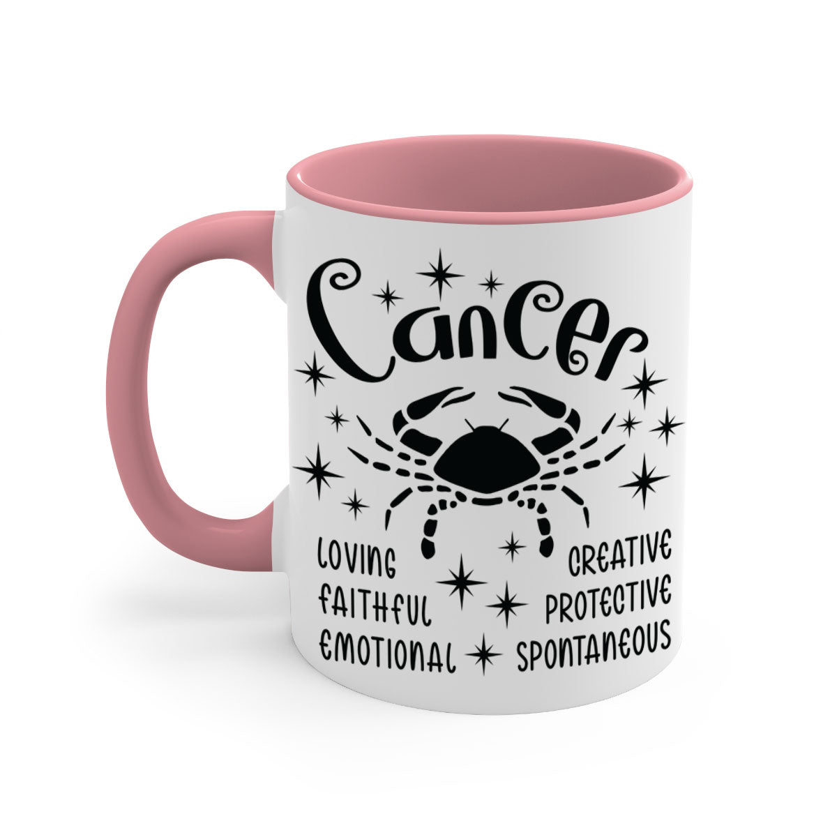 Cancer 144# zodiac mug with a glossy finish, featuring a colored handle and interior, available in five colors.