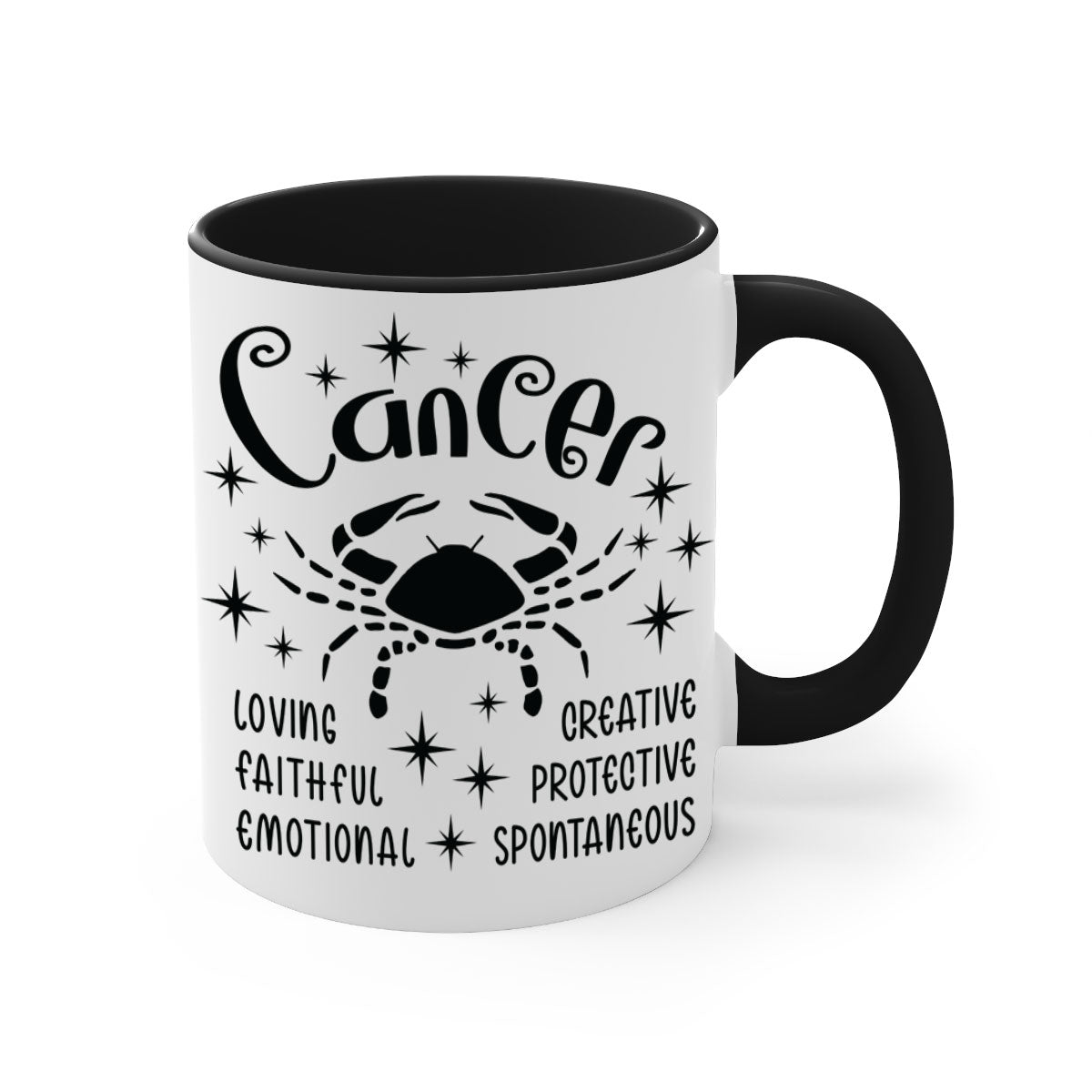 Cancer 144# zodiac mug with a glossy finish, featuring a colored handle and interior, available in five colors.