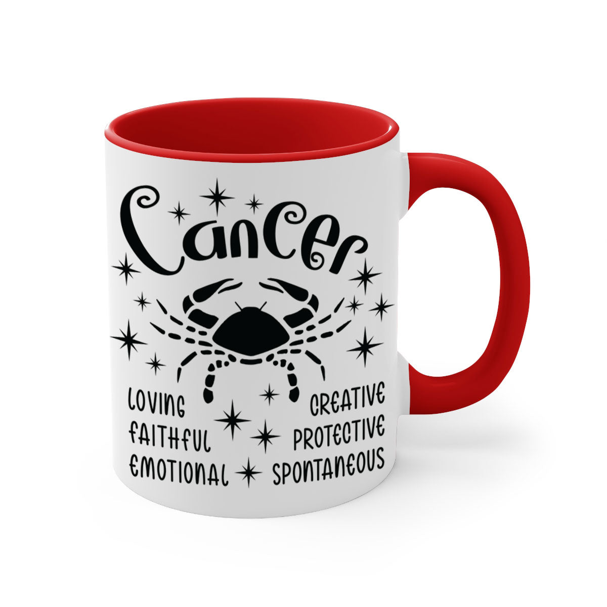 Cancer 144# zodiac mug with a glossy finish, featuring a colored handle and interior, available in five colors.