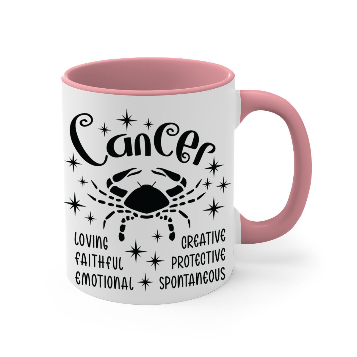 Cancer 144# zodiac mug with a glossy finish, featuring a colored handle and interior, available in five colors.