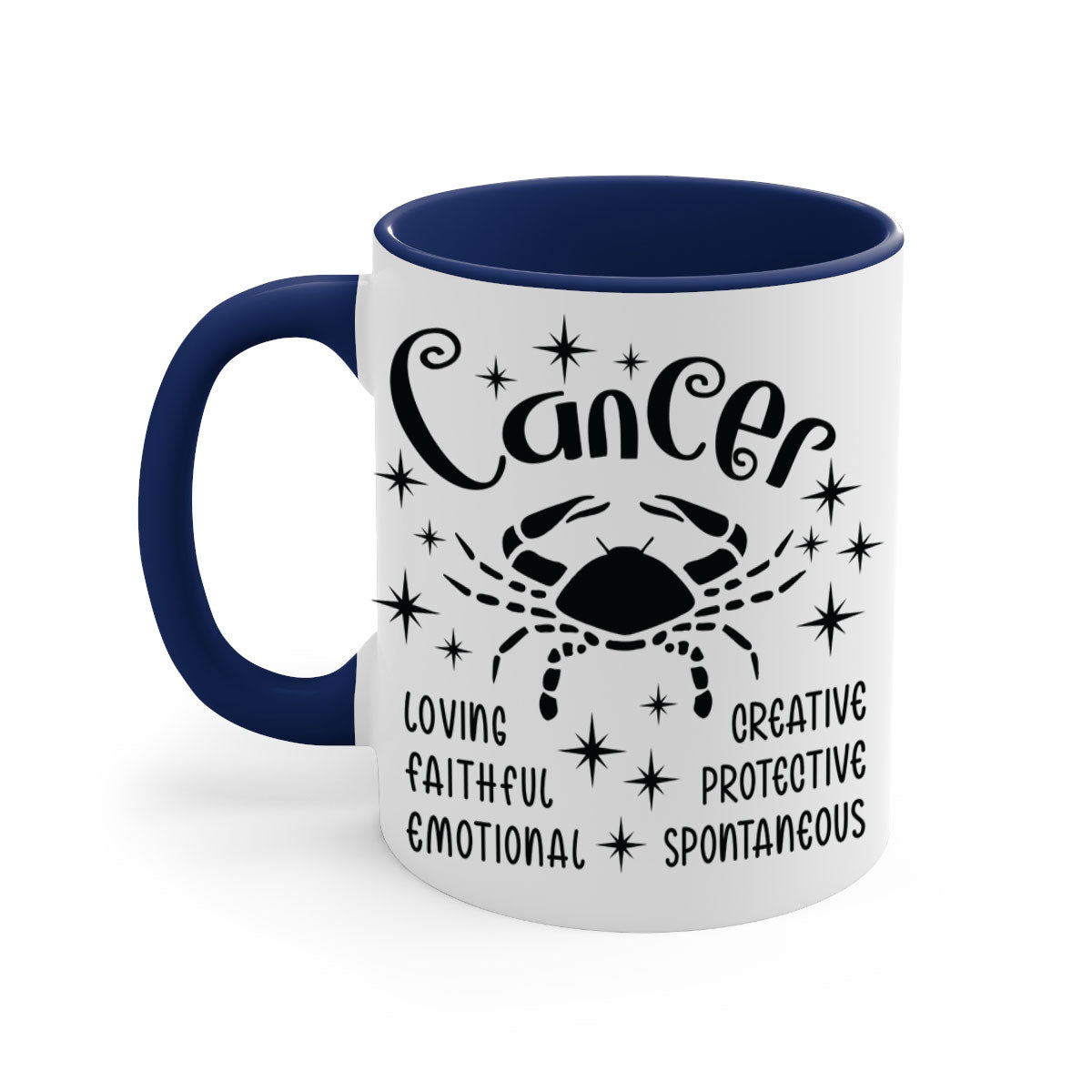 Cancer 144# zodiac mug with a glossy finish, featuring a colored handle and interior, available in five colors.