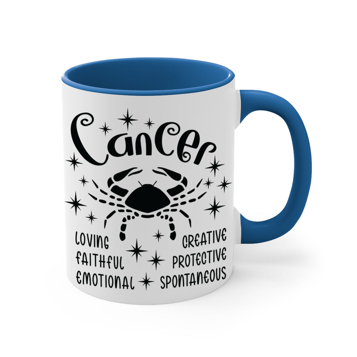 Cancer 144# zodiac mug with a glossy finish, featuring a colored handle and interior, available in five colors.