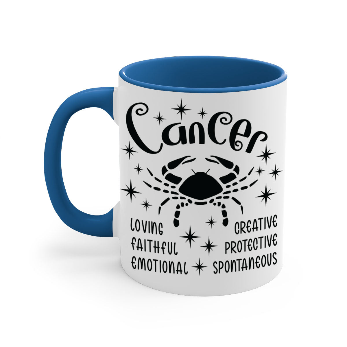 Cancer 144# zodiac mug with a glossy finish, featuring a colored handle and interior, available in five colors.