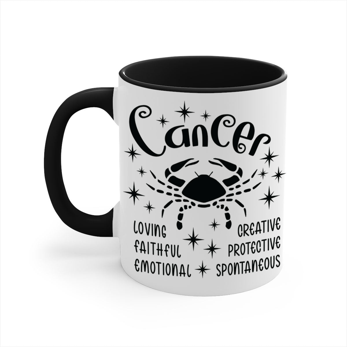 Cancer 144# zodiac mug with a glossy finish, featuring a colored handle and interior, available in five colors.