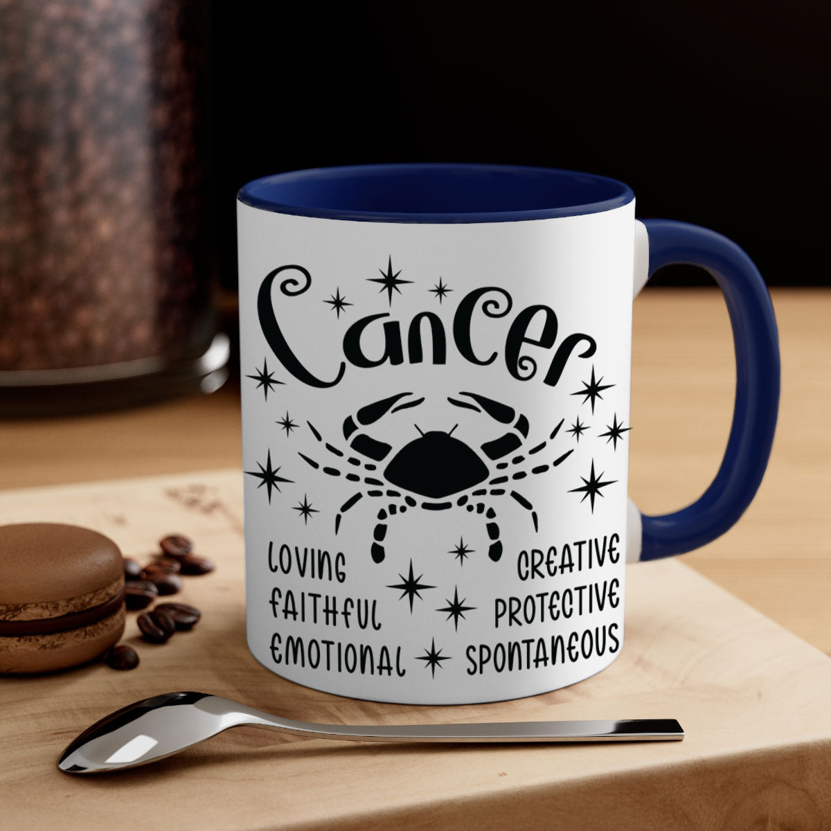 Cancer 144# zodiac mug with a glossy finish, featuring a colored handle and interior, available in five colors.