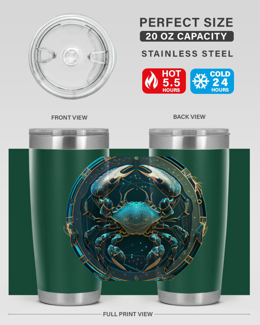 Cancer 147# Zodiac Tumbler in stainless steel with a vibrant design, perfect for hot and cold beverages.