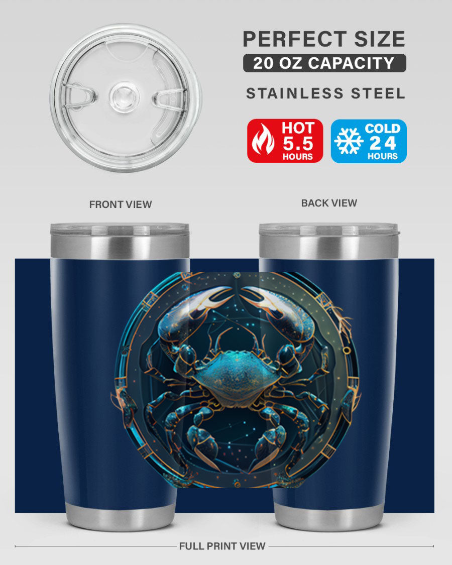 Cancer 147# Zodiac Tumbler in stainless steel with a vibrant design, perfect for hot and cold beverages.