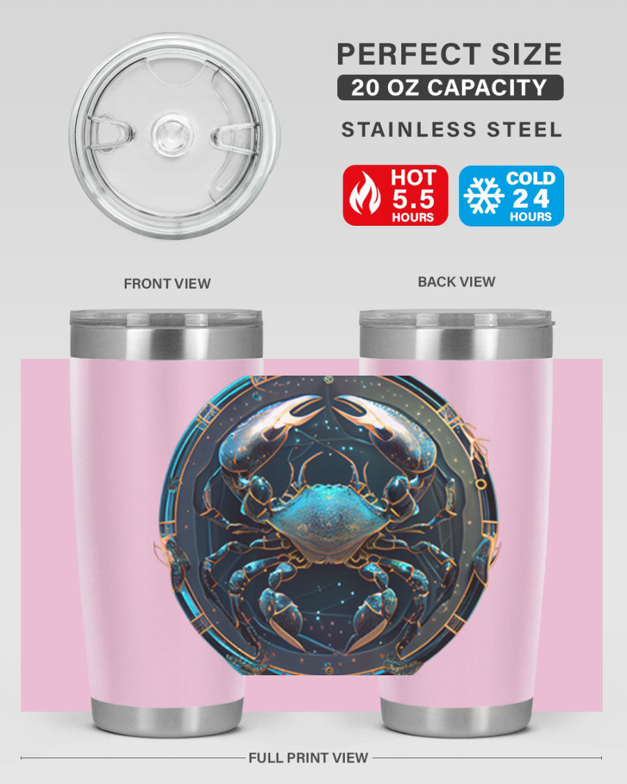 Cancer 147# Zodiac Tumbler in stainless steel with a vibrant design, perfect for hot and cold beverages.