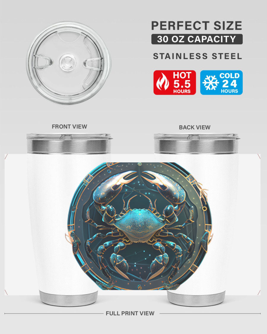 Cancer 147# Zodiac Tumbler in stainless steel with a vibrant design, perfect for hot and cold beverages.