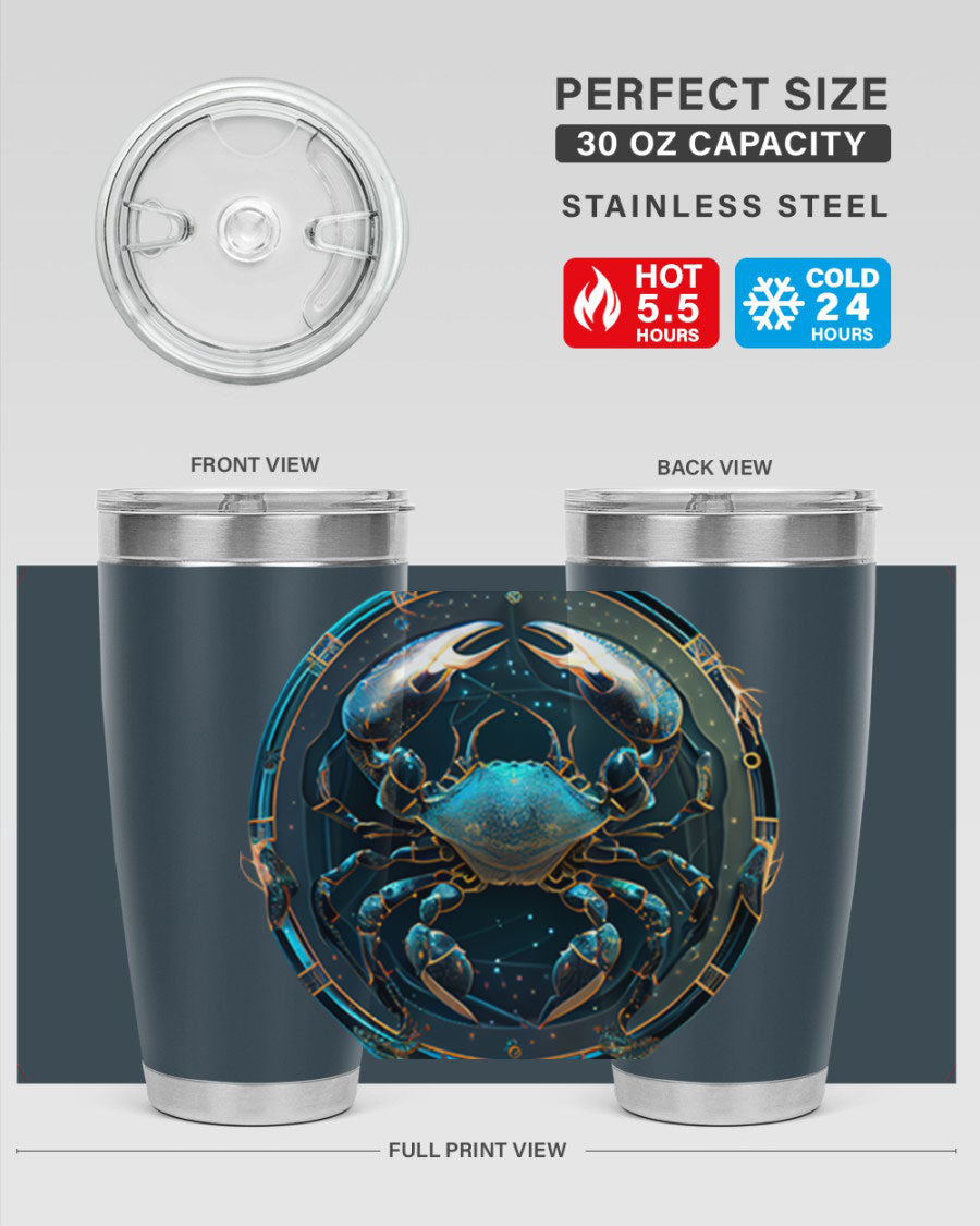 Cancer 147# Zodiac Tumbler in stainless steel with a vibrant design, perfect for hot and cold beverages.