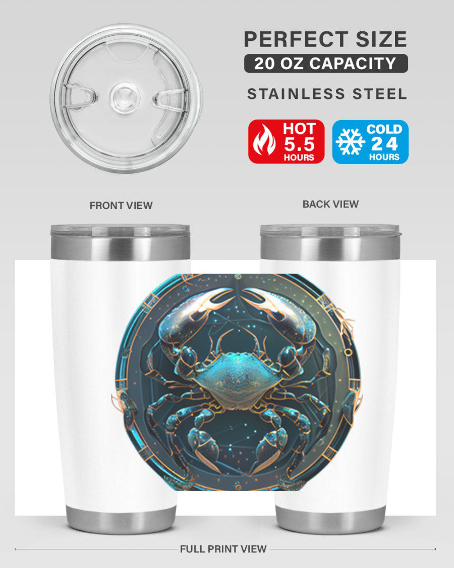 Cancer 147# Zodiac Tumbler in stainless steel with a vibrant design, perfect for hot and cold beverages.