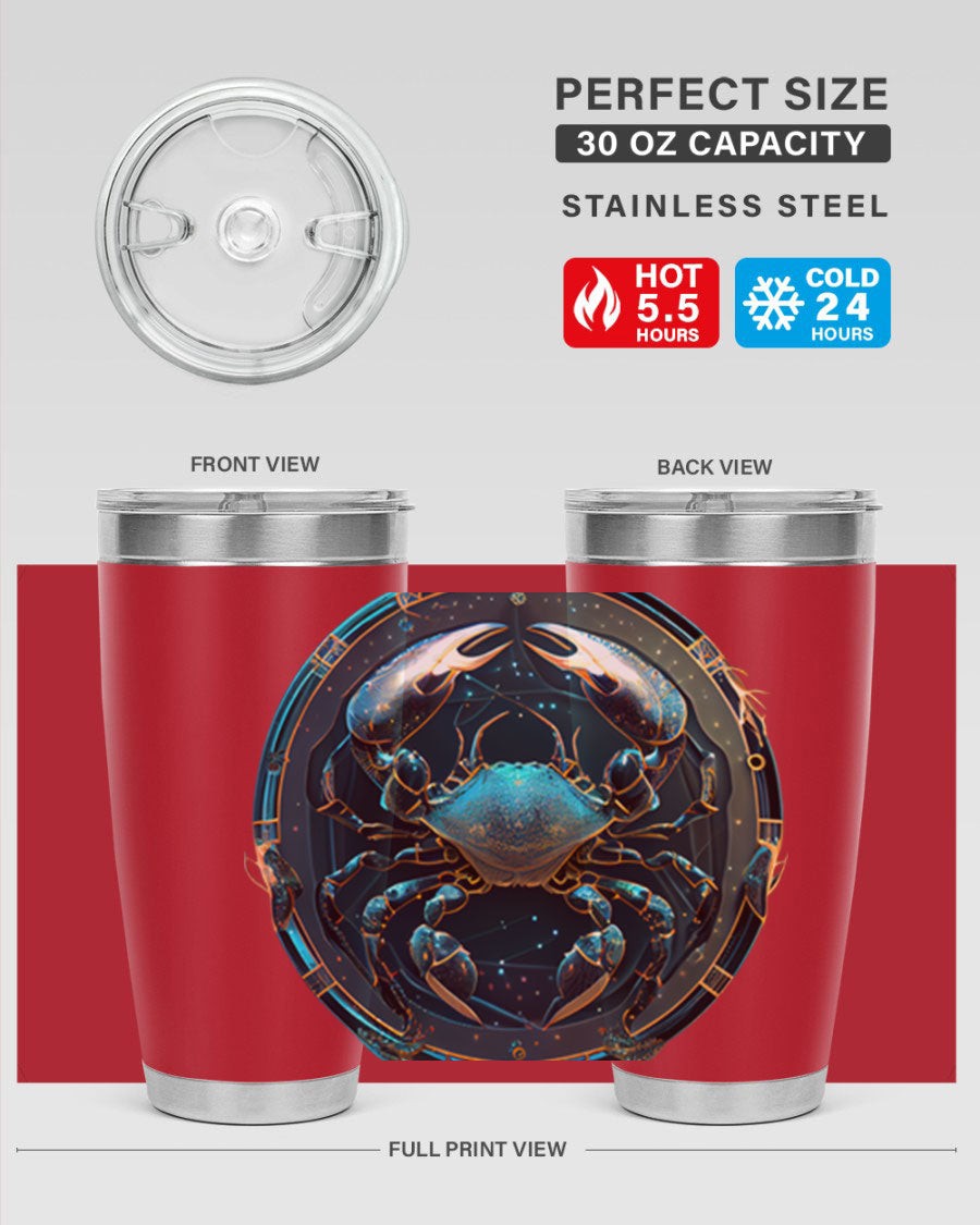 Cancer 147# Zodiac Tumbler in stainless steel with a vibrant design, perfect for hot and cold beverages.