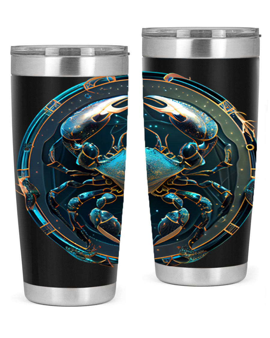 Cancer 147# Zodiac Tumbler in stainless steel with a vibrant design, perfect for hot and cold beverages.