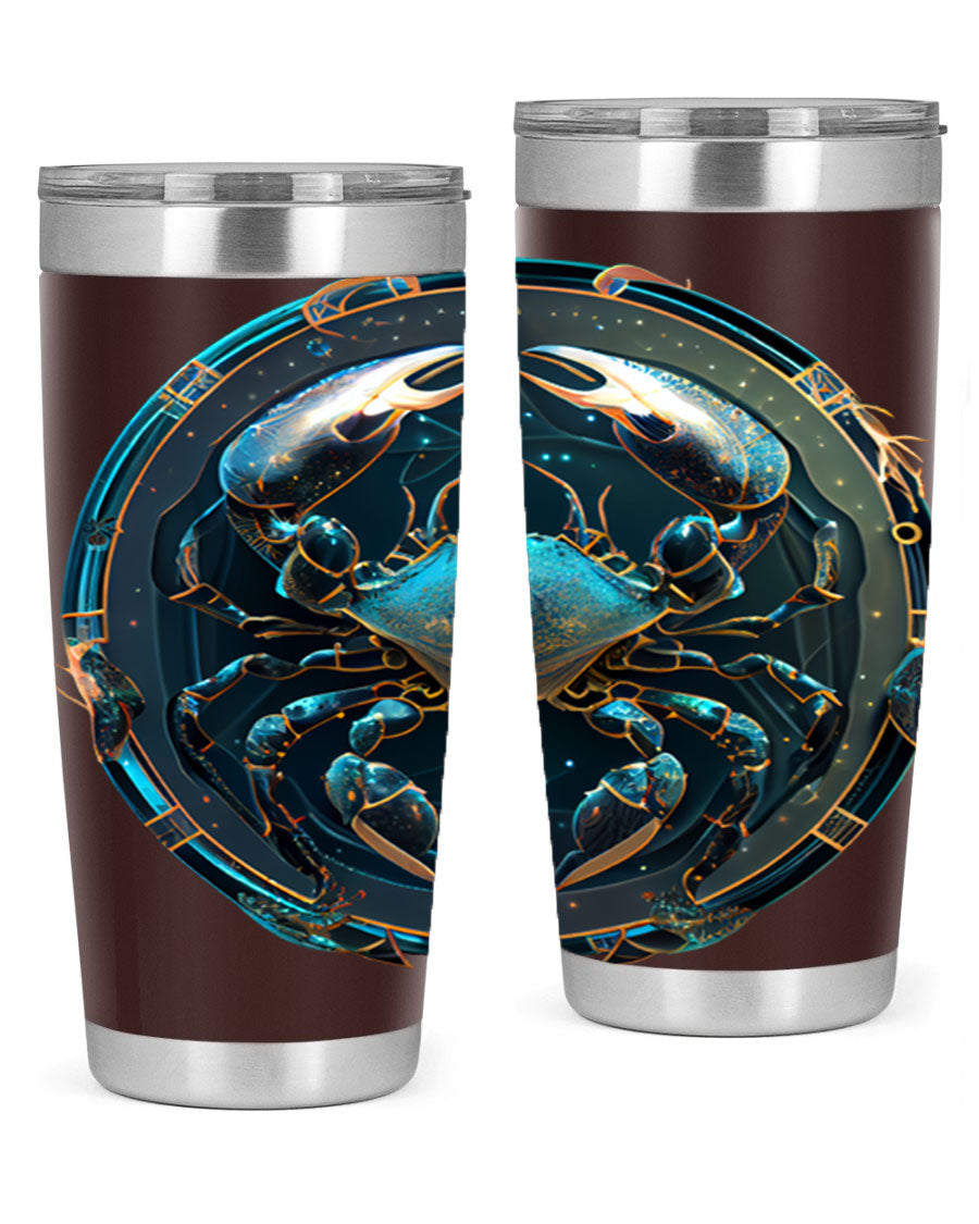 Cancer 147# Zodiac Tumbler in stainless steel with a vibrant design, perfect for hot and cold beverages.