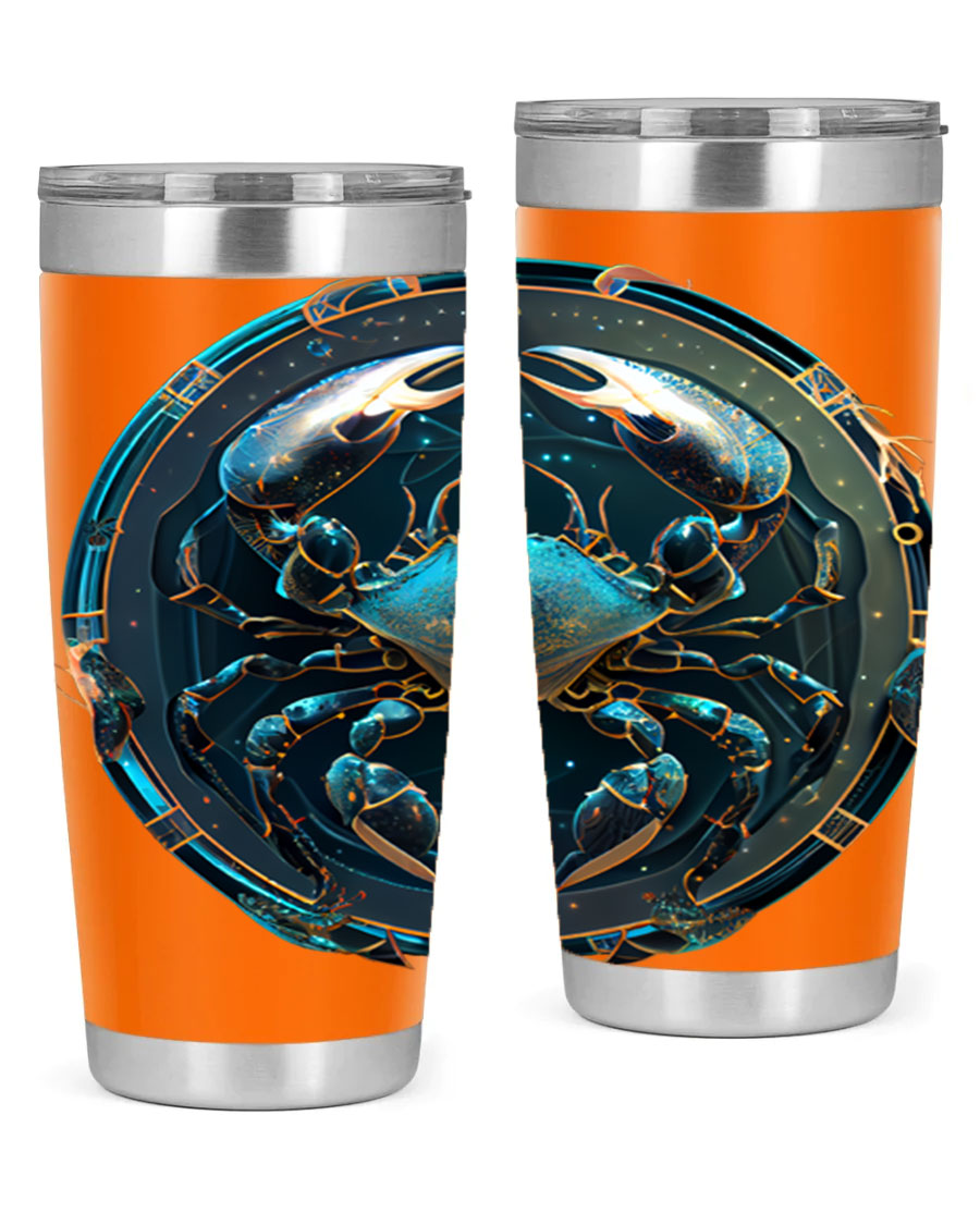 Cancer 147# Zodiac Tumbler in stainless steel with a vibrant design, perfect for hot and cold beverages.