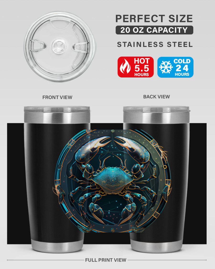 Cancer 147# Zodiac Tumbler in stainless steel with a vibrant design, perfect for hot and cold beverages.