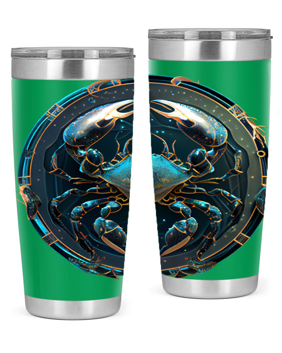 Cancer 147# Zodiac Tumbler in stainless steel with a vibrant design, perfect for hot and cold beverages.