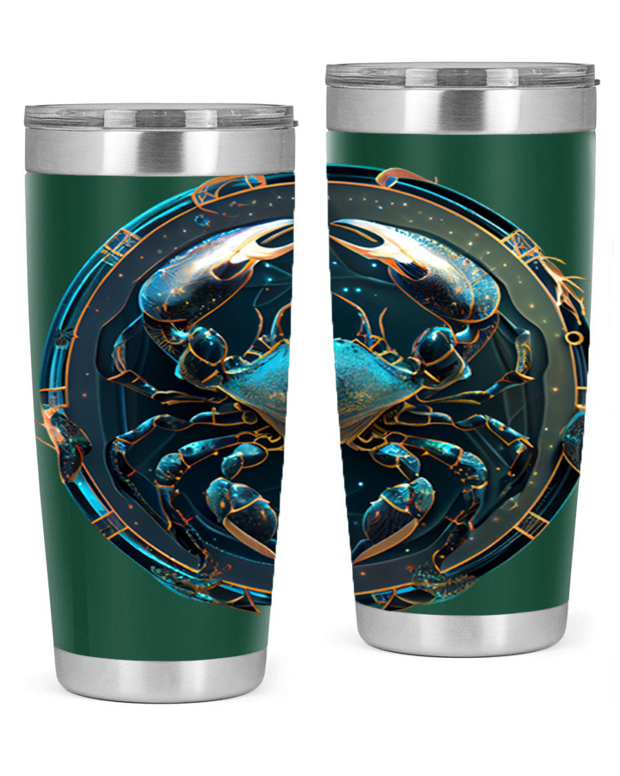 Cancer 147# Zodiac Tumbler in stainless steel with a vibrant design, perfect for hot and cold beverages.