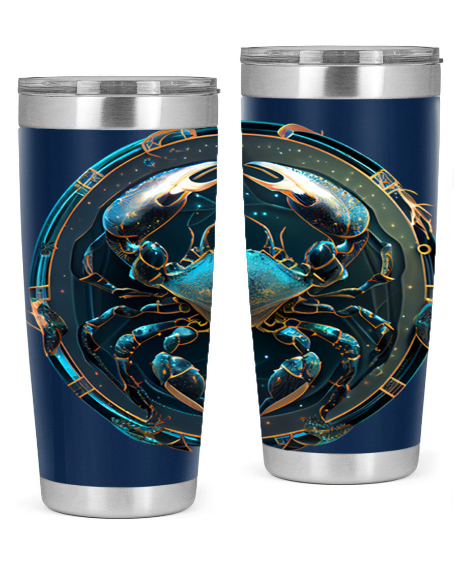 Cancer 147# Zodiac Tumbler in stainless steel with a vibrant design, perfect for hot and cold beverages.