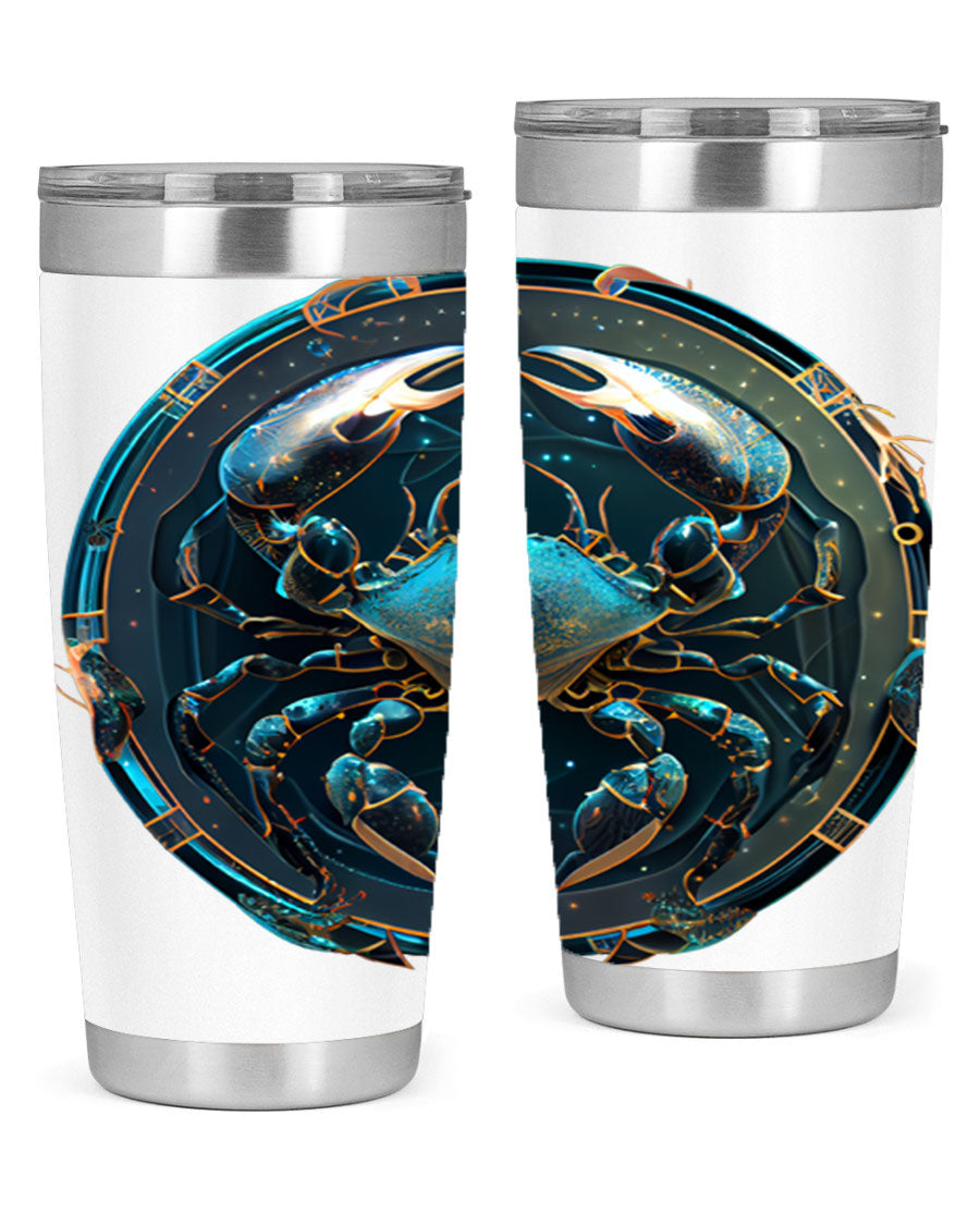 Cancer 147# Zodiac Tumbler in stainless steel with a vibrant design, perfect for hot and cold beverages.