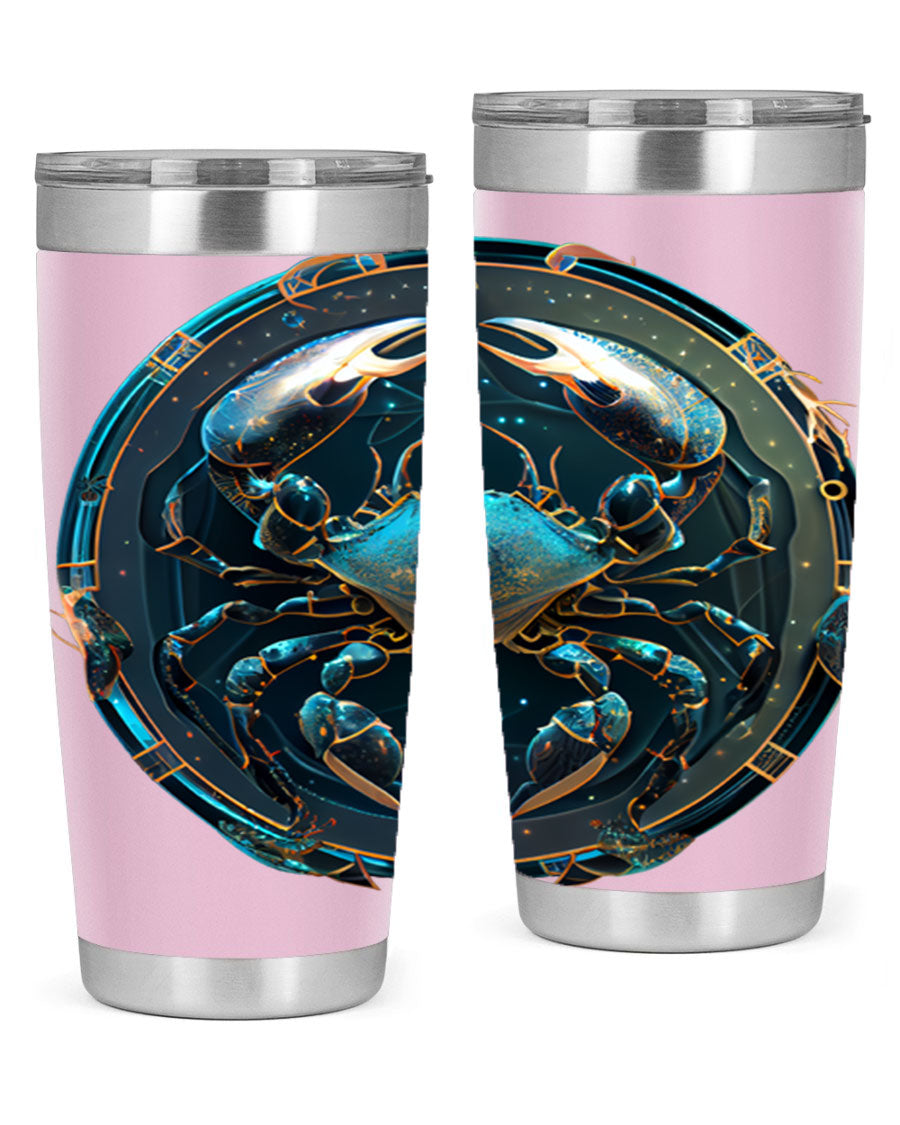 Cancer 147# Zodiac Tumbler in stainless steel with a vibrant design, perfect for hot and cold beverages.