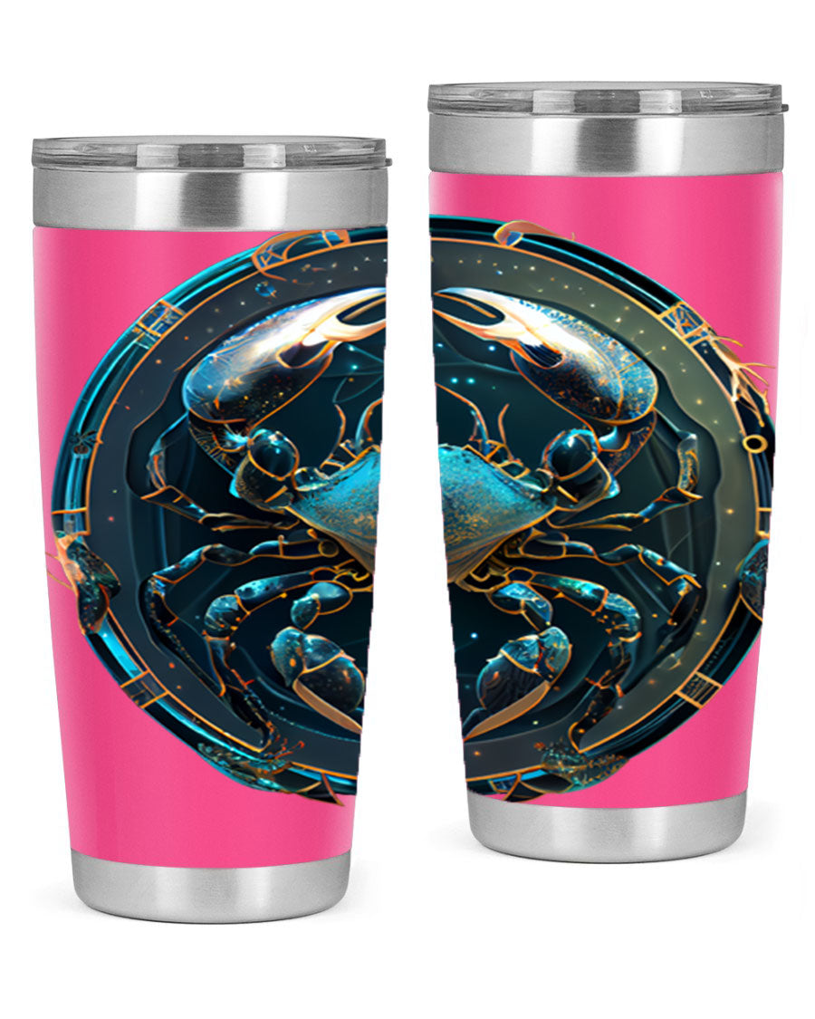 Cancer 147# Zodiac Tumbler in stainless steel with a vibrant design, perfect for hot and cold beverages.