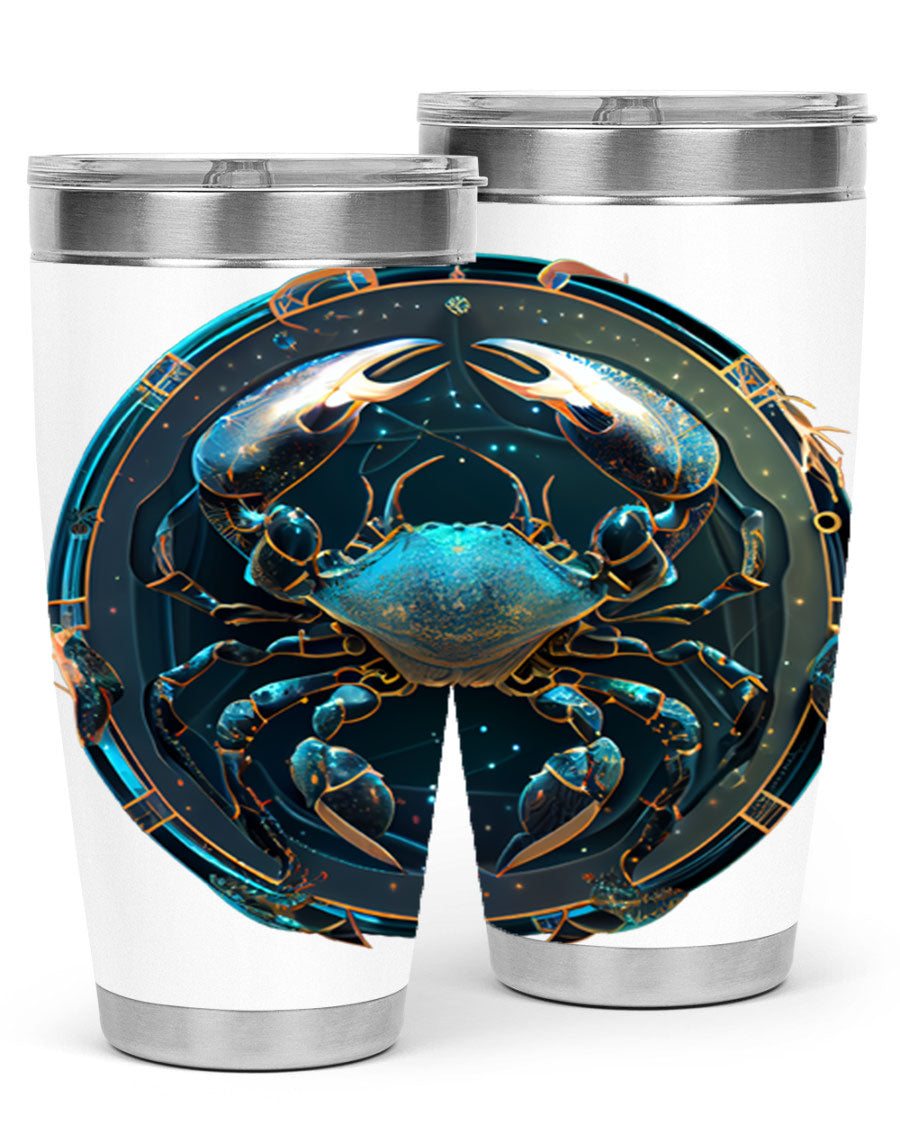 Cancer 147# Zodiac Tumbler in stainless steel with a vibrant design, perfect for hot and cold beverages.