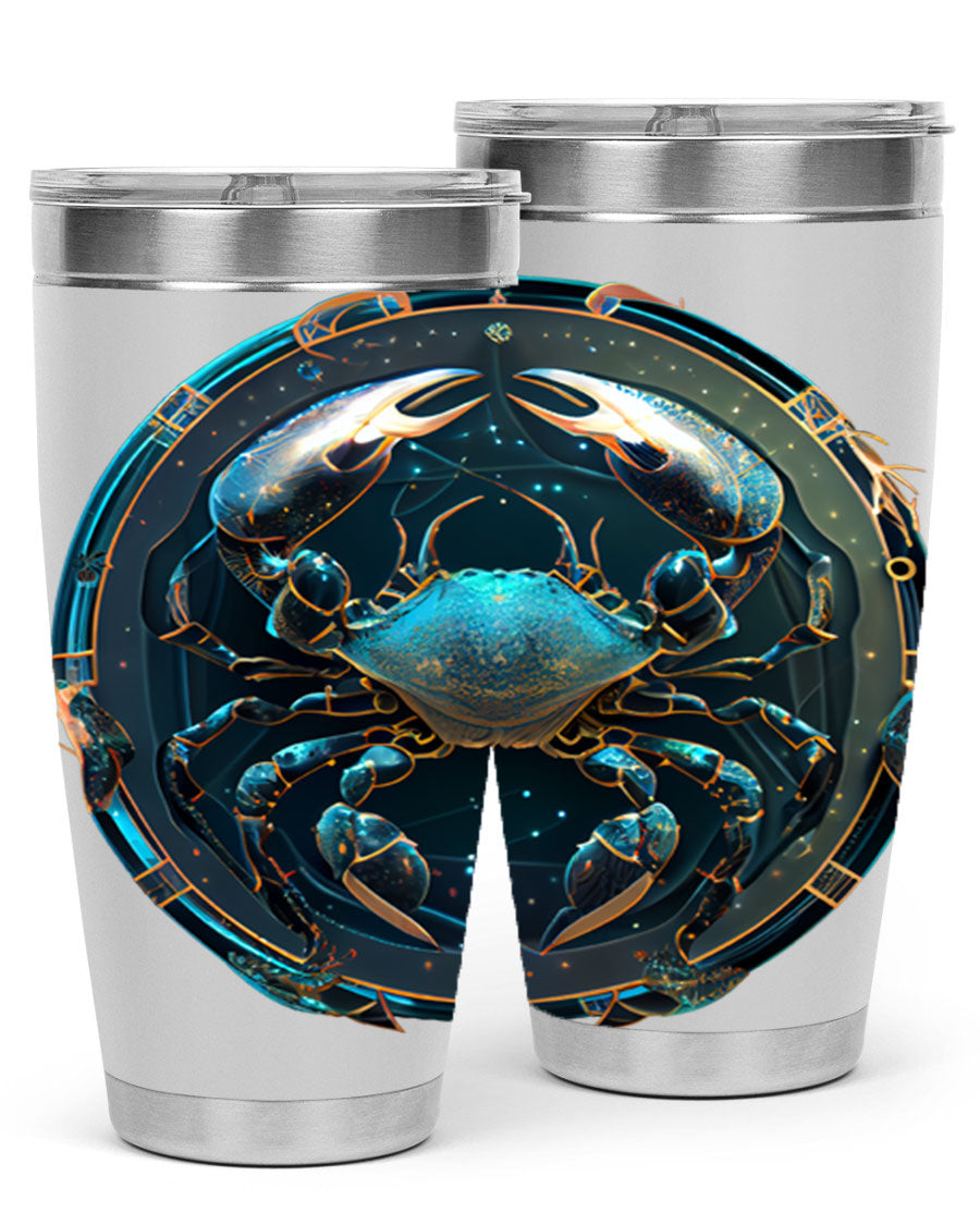 Cancer 147# Zodiac Tumbler in stainless steel with a vibrant design, perfect for hot and cold beverages.