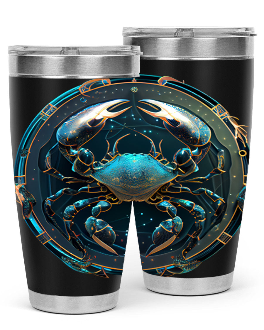 Cancer 147# Zodiac Tumbler in stainless steel with a vibrant design, perfect for hot and cold beverages.