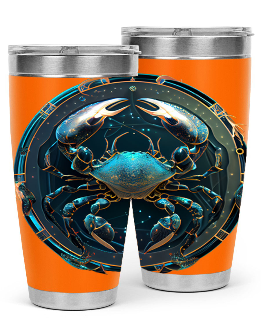 Cancer 147# Zodiac Tumbler in stainless steel with a vibrant design, perfect for hot and cold beverages.