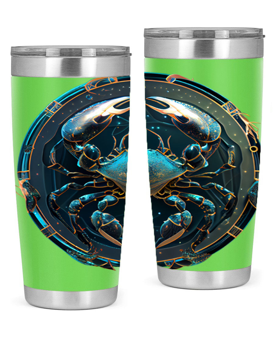 Cancer 147# Zodiac Tumbler in stainless steel with a vibrant design, perfect for hot and cold beverages.