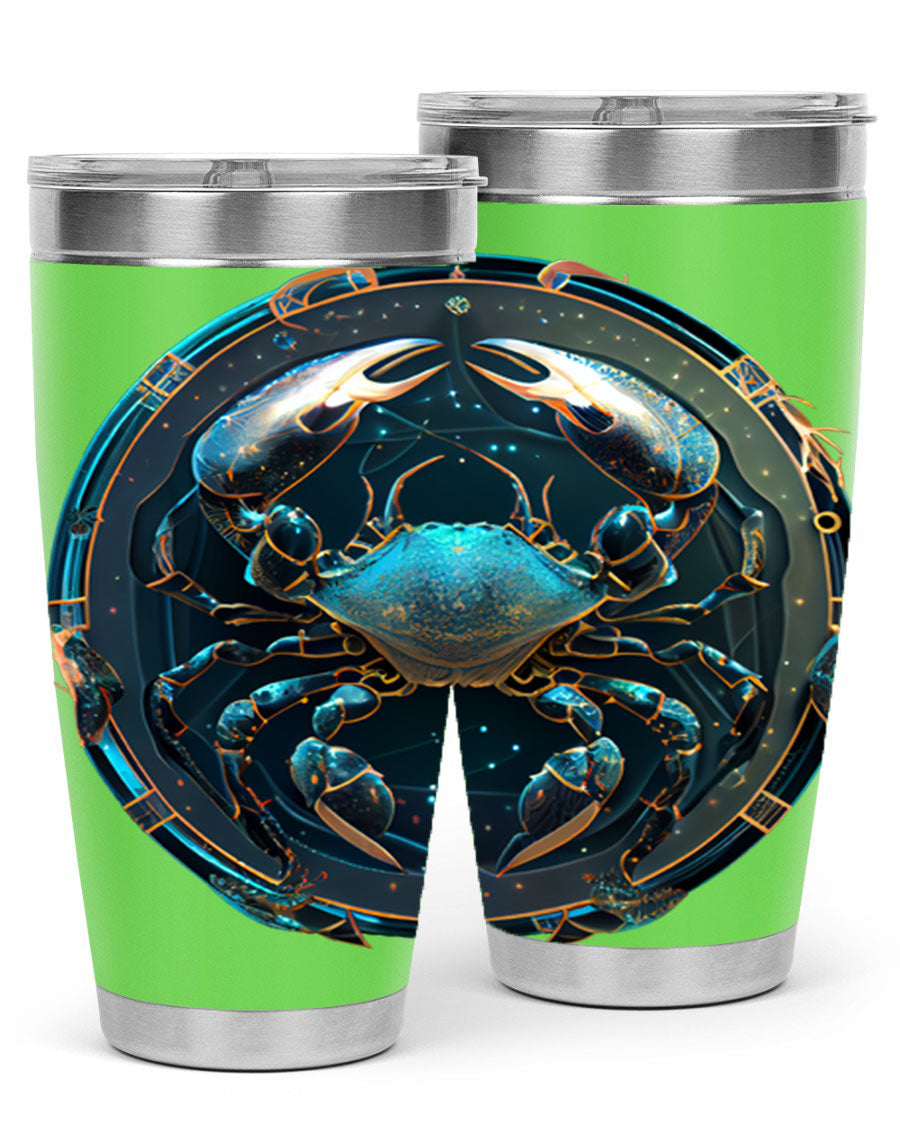 Cancer 147# Zodiac Tumbler in stainless steel with a vibrant design, perfect for hot and cold beverages.