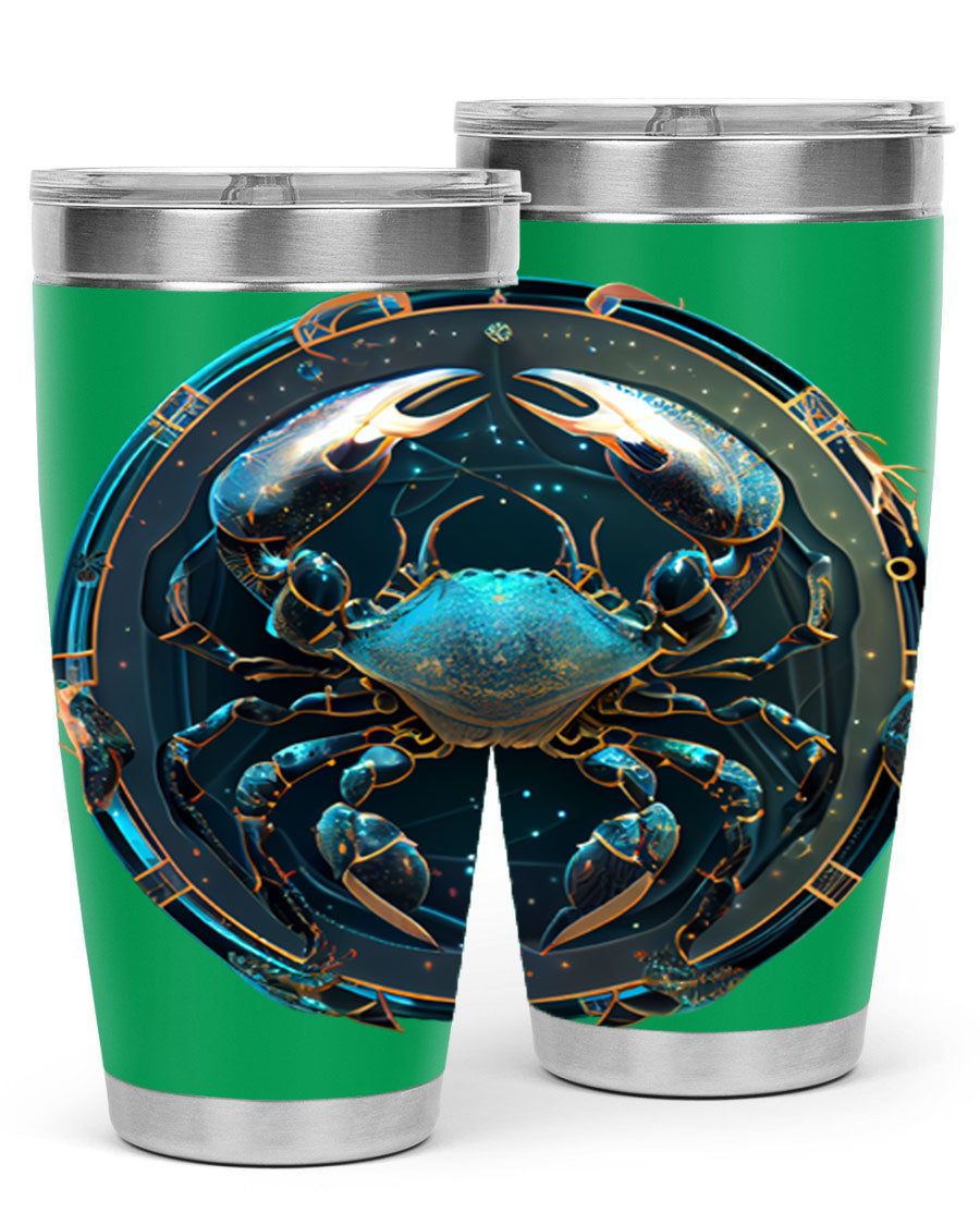 Cancer 147# Zodiac Tumbler in stainless steel with a vibrant design, perfect for hot and cold beverages.