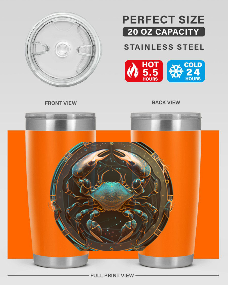 Cancer 147# Zodiac Tumbler in stainless steel with a vibrant design, perfect for hot and cold beverages.