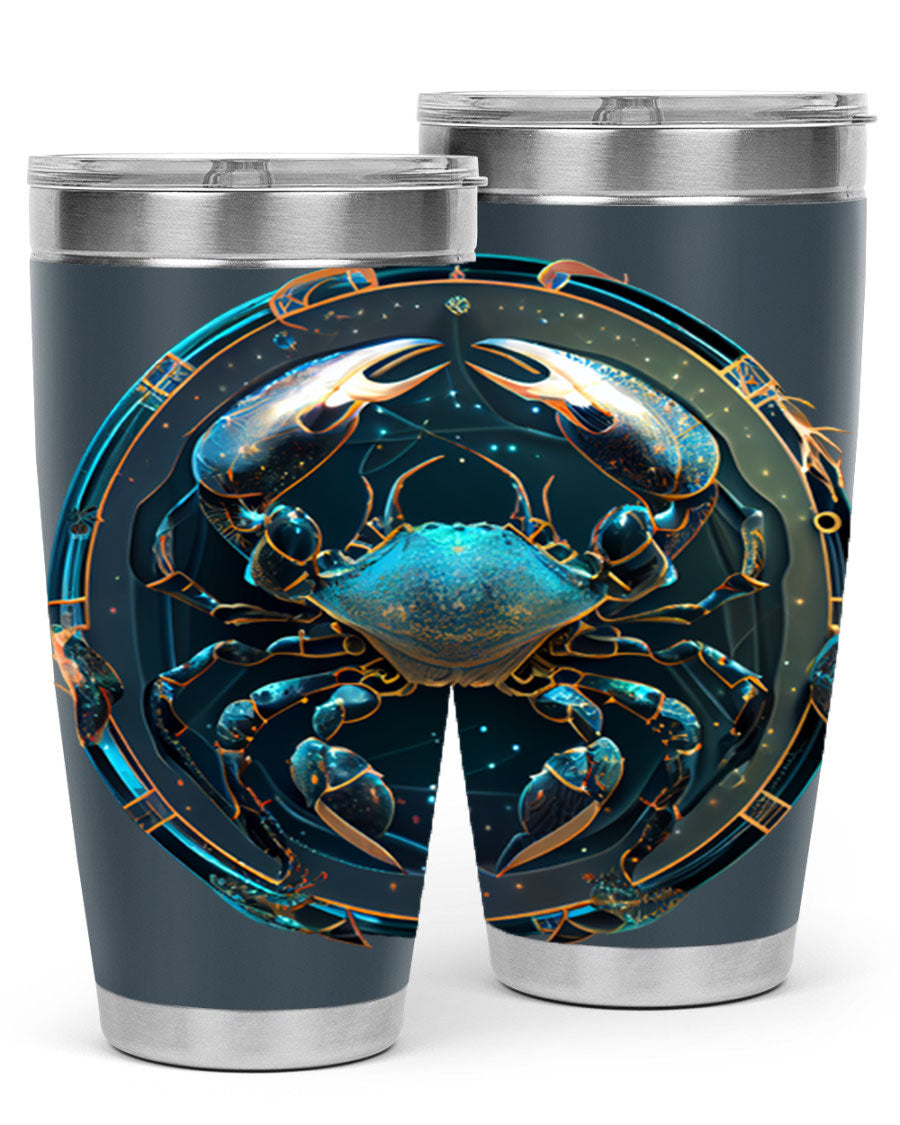 Cancer 147# Zodiac Tumbler in stainless steel with a vibrant design, perfect for hot and cold beverages.