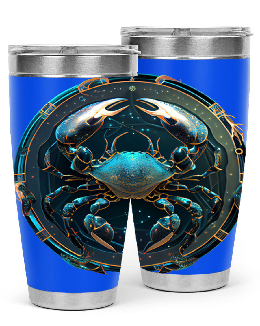 Cancer 147# Zodiac Tumbler in stainless steel with a vibrant design, perfect for hot and cold beverages.