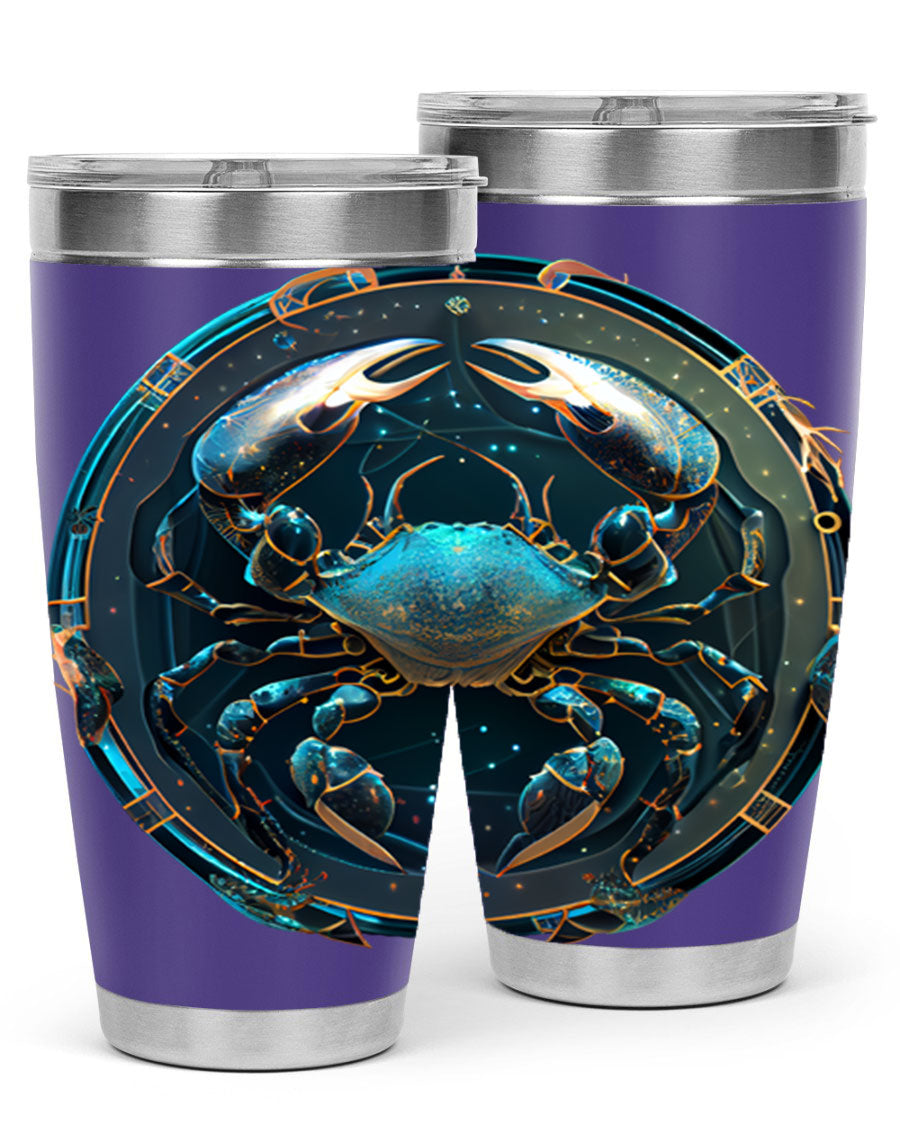 Cancer 147# Zodiac Tumbler in stainless steel with a vibrant design, perfect for hot and cold beverages.