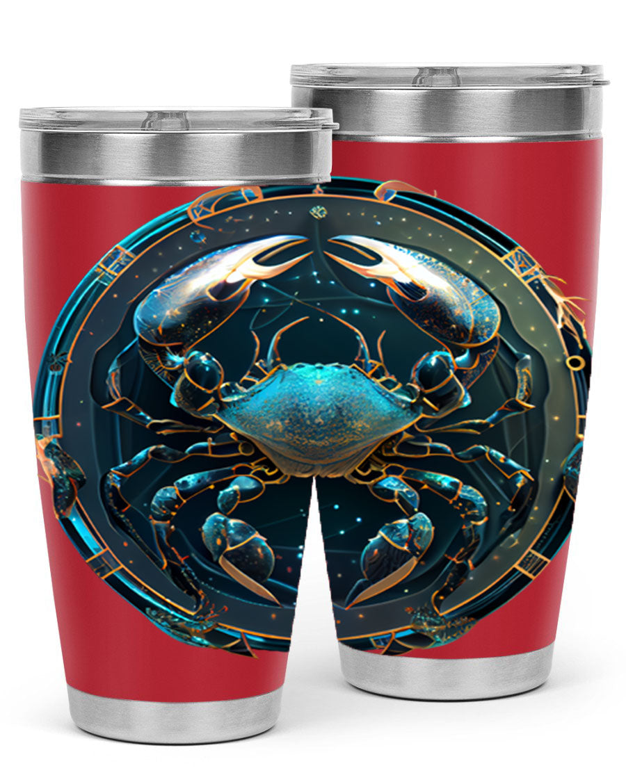 Cancer 147# Zodiac Tumbler in stainless steel with a vibrant design, perfect for hot and cold beverages.