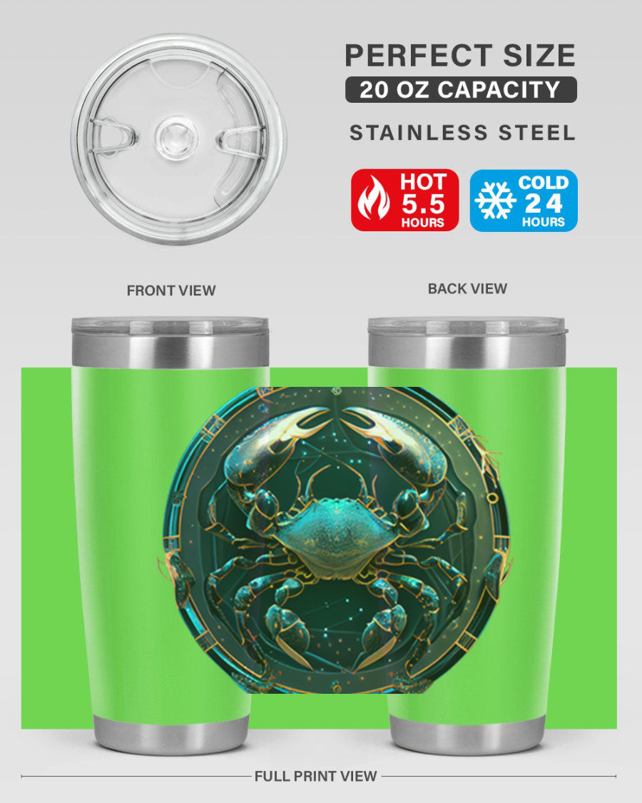 Cancer 147# Zodiac Tumbler in stainless steel with a vibrant design, perfect for hot and cold beverages.