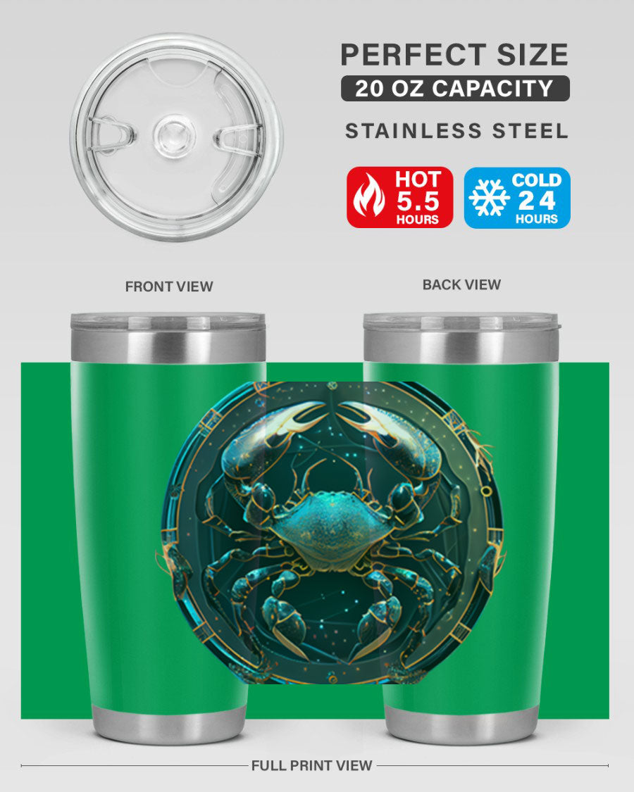 Cancer 147# Zodiac Tumbler in stainless steel with a vibrant design, perfect for hot and cold beverages.