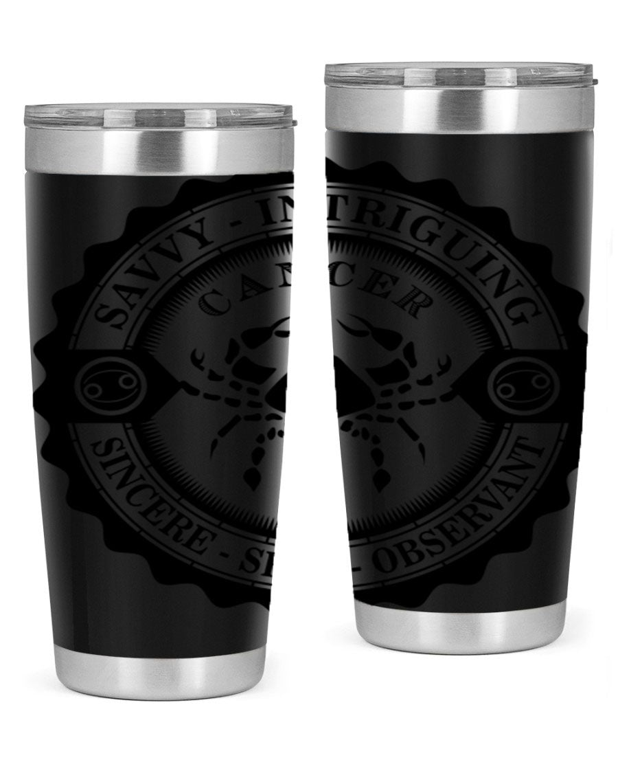 Cancer 15# Zodiac Tumbler in stainless steel with a vibrant zodiac design, perfect for hot and cold beverages.