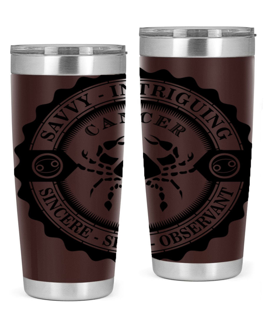 Cancer 15# Zodiac Tumbler in stainless steel with a vibrant zodiac design, perfect for hot and cold beverages.