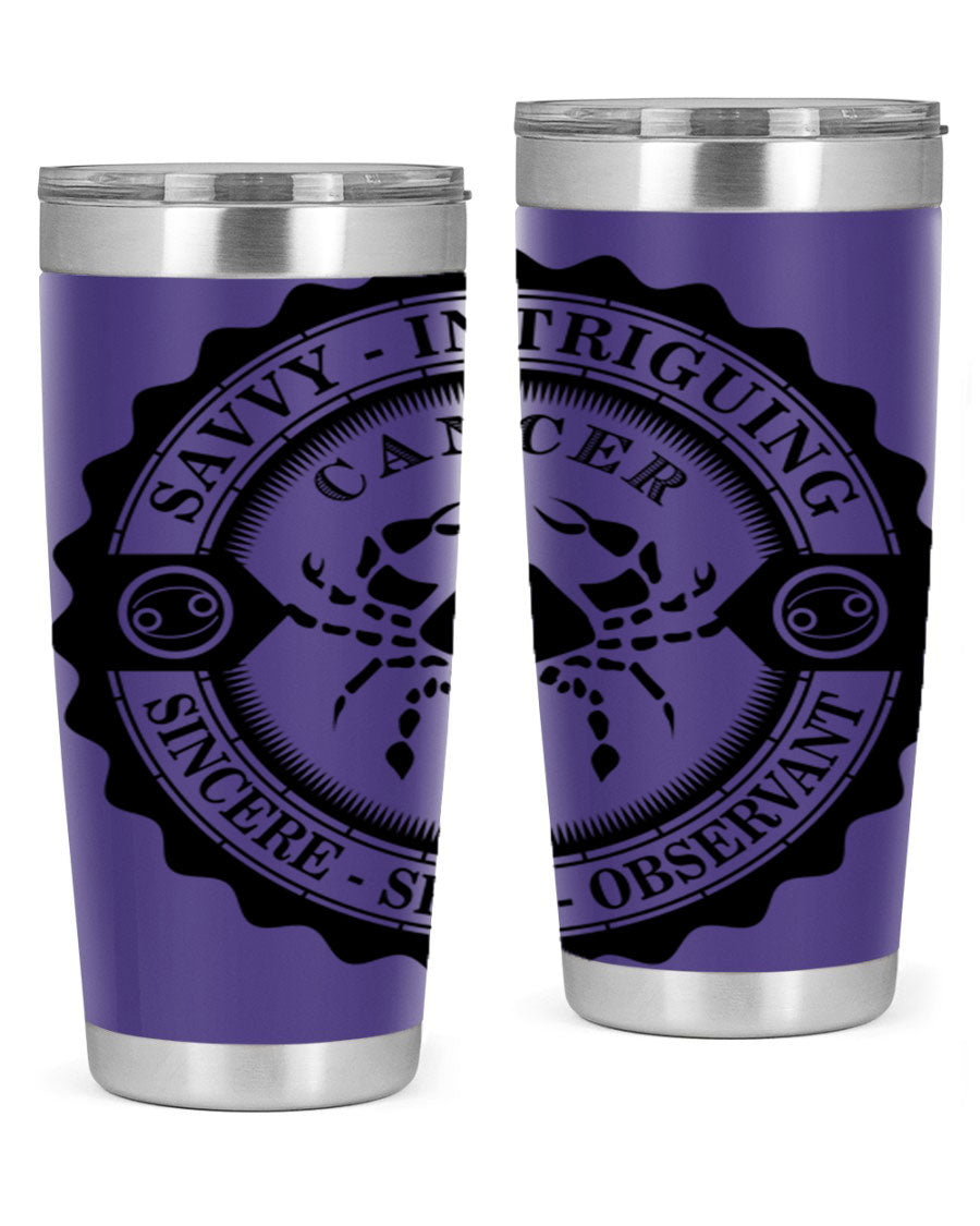 Cancer 15# Zodiac Tumbler in stainless steel with a vibrant zodiac design, perfect for hot and cold beverages.