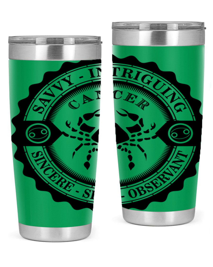 Cancer 15# Zodiac Tumbler in stainless steel with a vibrant zodiac design, perfect for hot and cold beverages.